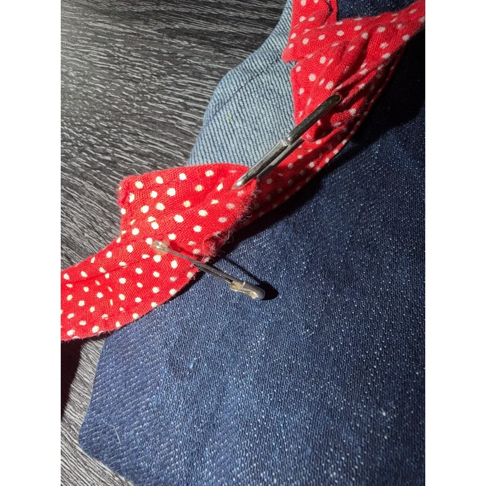 Vintage‎ House of Hatten Denim Strawberry Apron Red Polka Dot 3D Applique Bee
